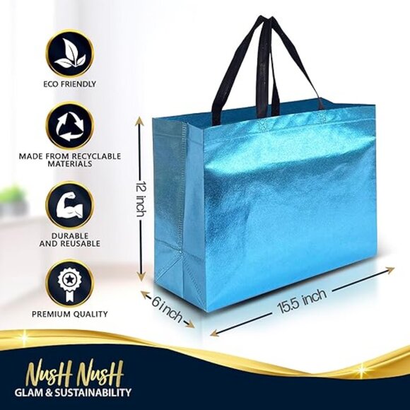 Aqua Blue Gift Bags XL Size – Set of 12 Reusable Extra Large Gift Bags - Picture 2 of 4